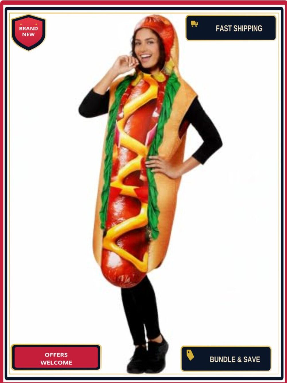 Unisex Adult Hot Dog Costume Funny Halloween Cosplay Party